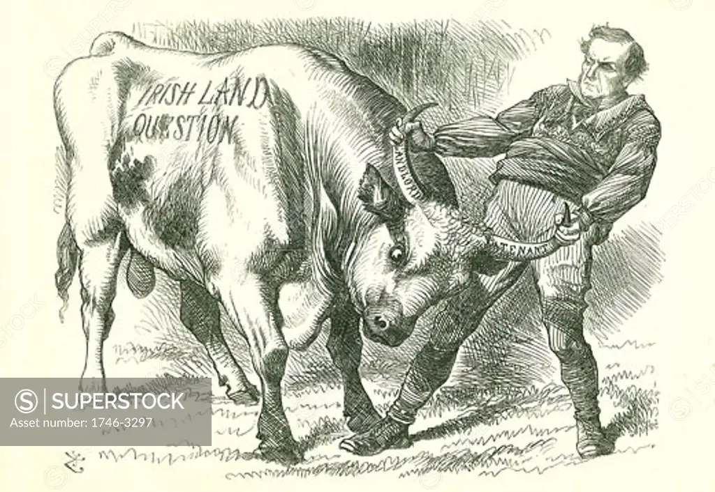Taking the (Irish) Bull by the Horns' by John Tenniel,  cartoon,  from 'Punch',  26 February 1870