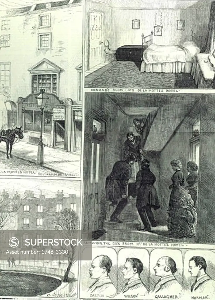 Fenian explosives conspiracy,  April 1883. Police removing from Mrs De la Motte's hotel,  From 'The Illustrated London News',  14 April 1883