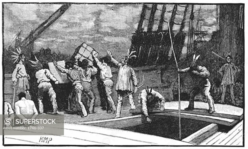 Boston Tea Party December 16, 1773 American History Wood engraving