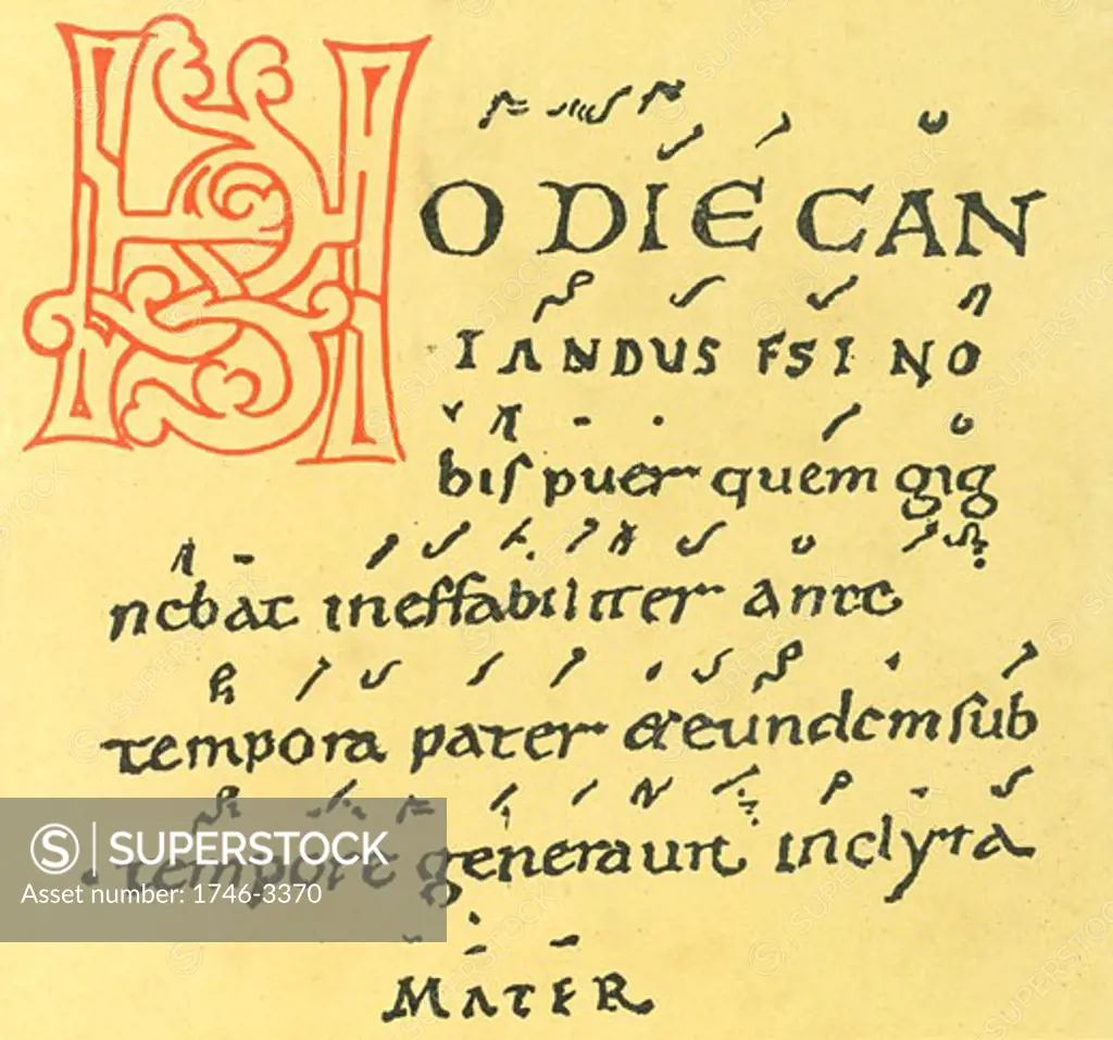 Gregorian chant of Tutilo's Trope 'Hodie Cantandus', by Tutilo or Tuathal Irish Benedictine monk, manuscript, Switzerland, 10th century