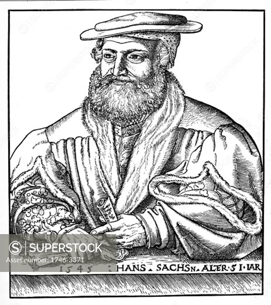 Hans Sach,  German poet and composer,  artist unknown,  engraving,  1545