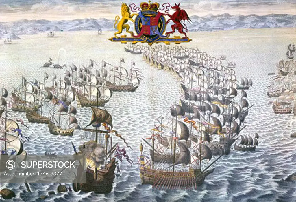 Spanish Armada,  Spanish fleet under Duke of Medina Sidonia sailed against England in 1588,  artist unknown,  16th century