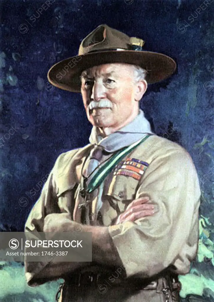 Portrait of Robert Baden-Powell,  1st Viscount and English soldier,  founder of Boy Scouts and Girl Guides,  artist unknown,  19th century,  20th century