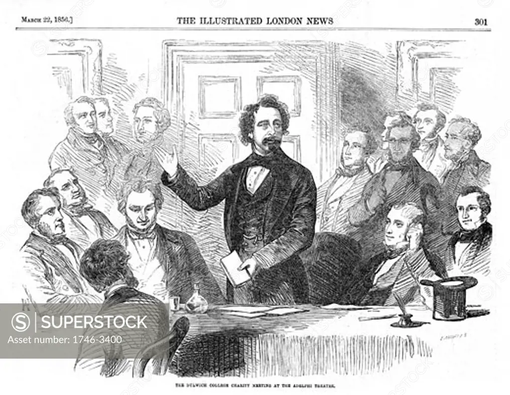 Charles Dickens,  English novelist and journalist at Dulwich College Charity meeting,  19th century