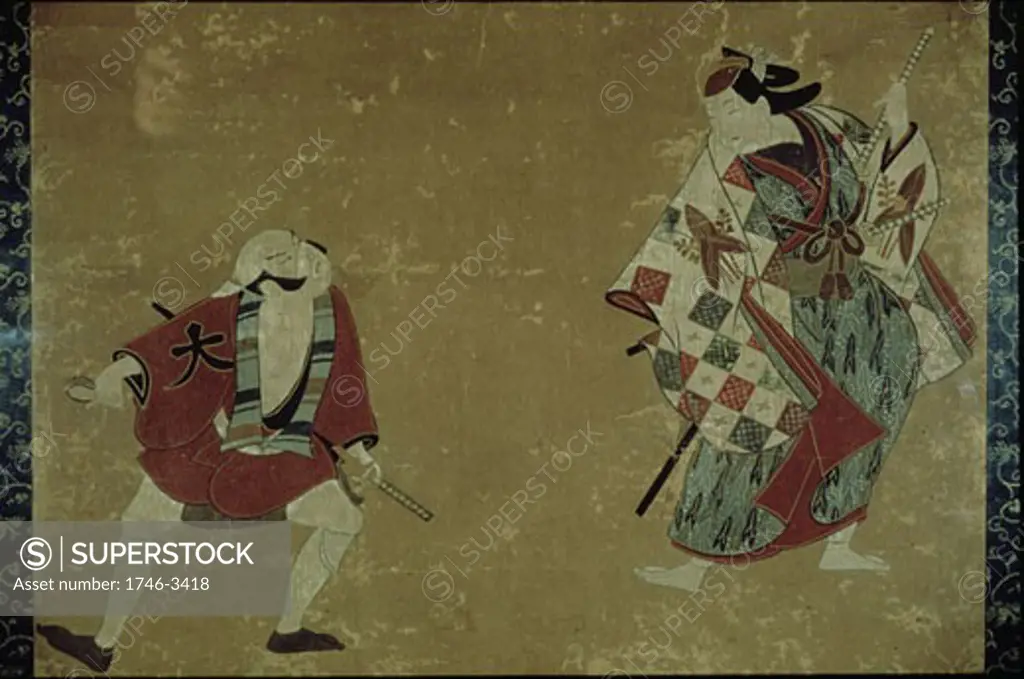Two Actors in a Play,  Torii School,  ink and colors,  18th century
