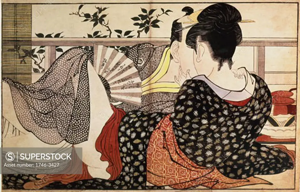 The Lovers,  illustration for The Pillow Book by Kitanga Utamaro,  1754-1806,  colored woodblock print,  1788
