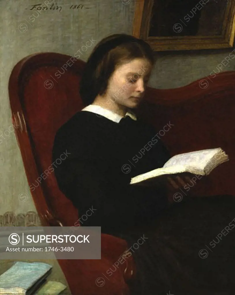 The Reader-Marie Fantin-Latour,  sister of artist by Henri Fantin-Latour,  1836-1904 French,  oil on canvas,  1861