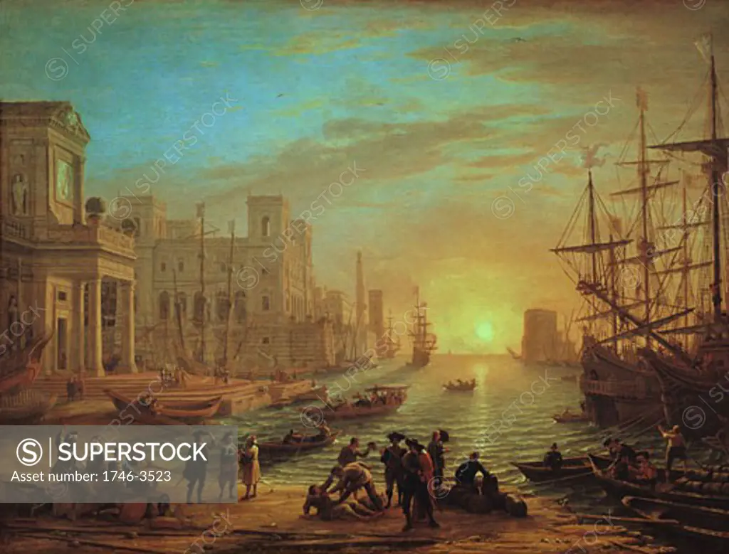 View of Seaport or Seaport at Sunset by Claude Lorrain or Gellee,  c1600-1682,  French,  oil on canvas,  1639