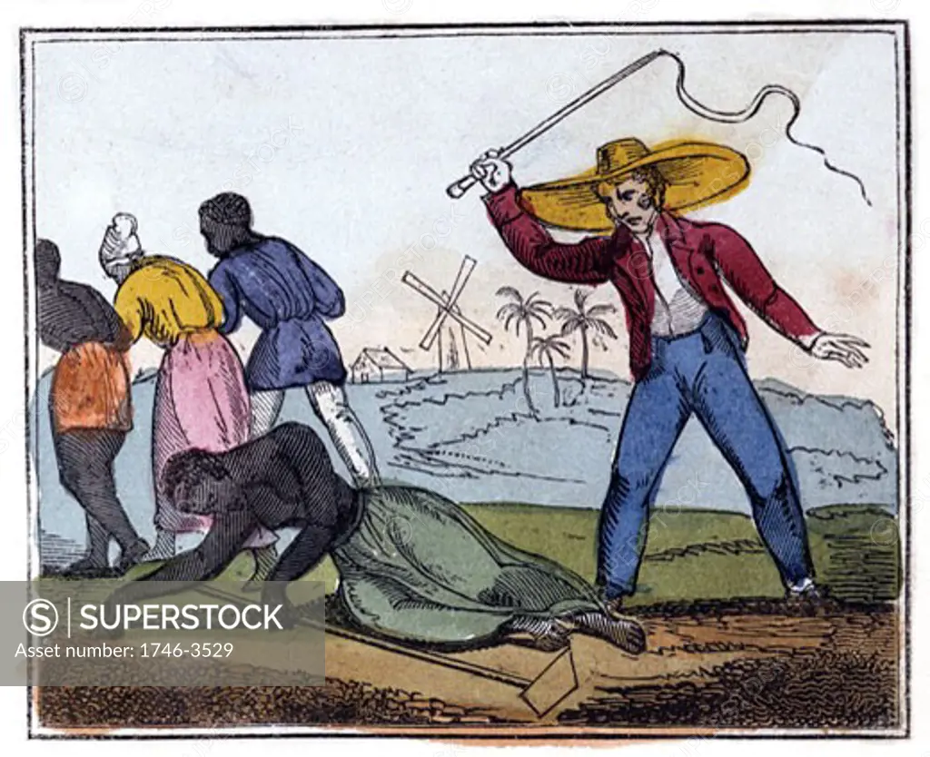 The Exhausted Slave Whipped, from The Black Man's Lament; or How to Make  Sugar, by Ameilia Opie, England, London, 1826 - SuperStock