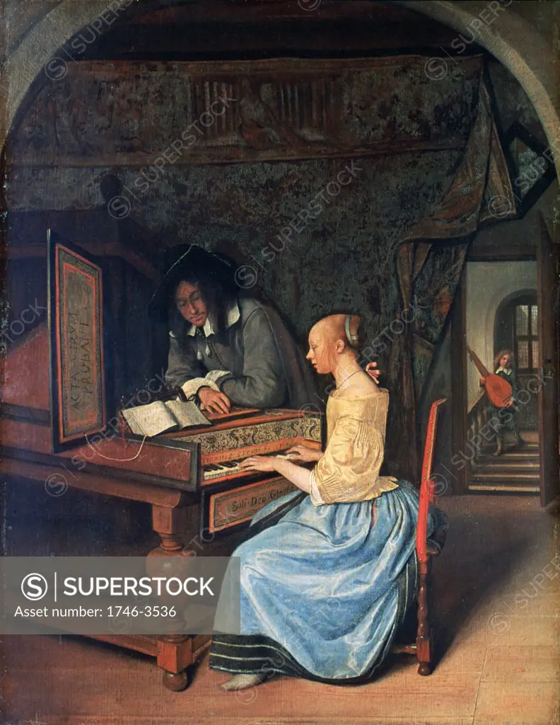 Young woman playing harpsichord,  by Jan Steen,  1626-1679 Dutch,  1659