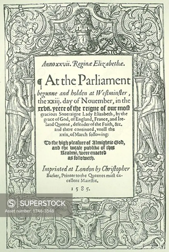 Title page of Acts of Parliament,  1585