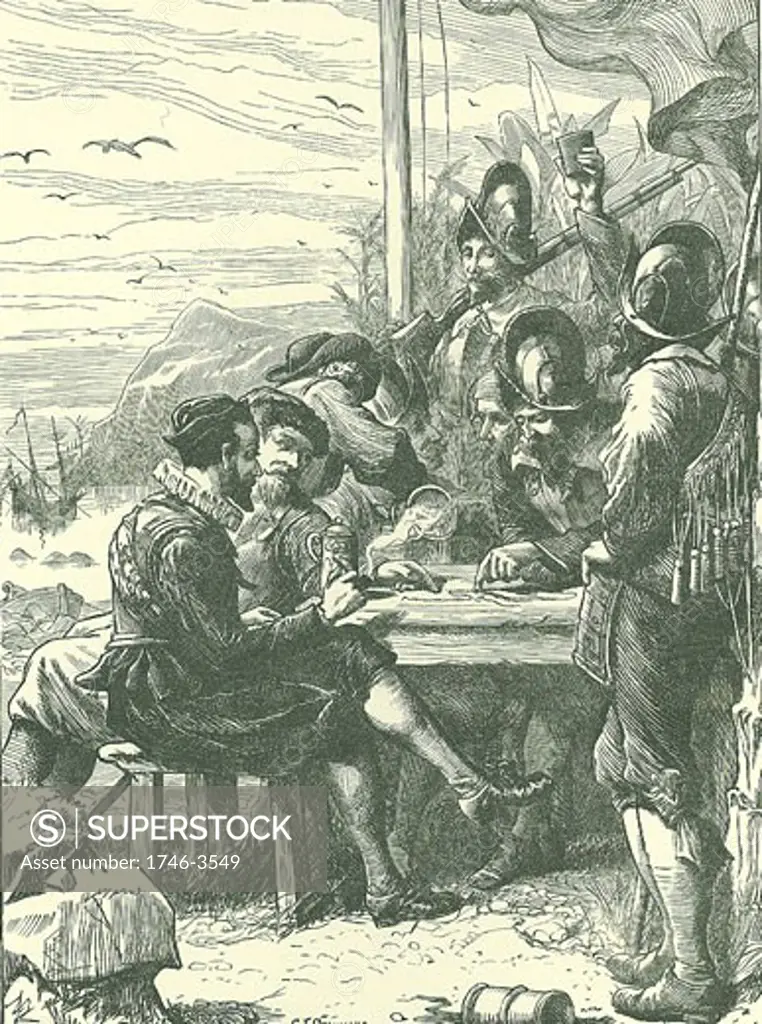 Walter Raleigh,  English courtier and navigator on the island of Trinidad,  1595,  illustration,  19th century