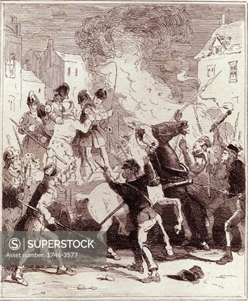 Chartist riots in Birmingham,  etching,  Illustration from Camden Pelham The Chronicles of Crime,  London,  1886