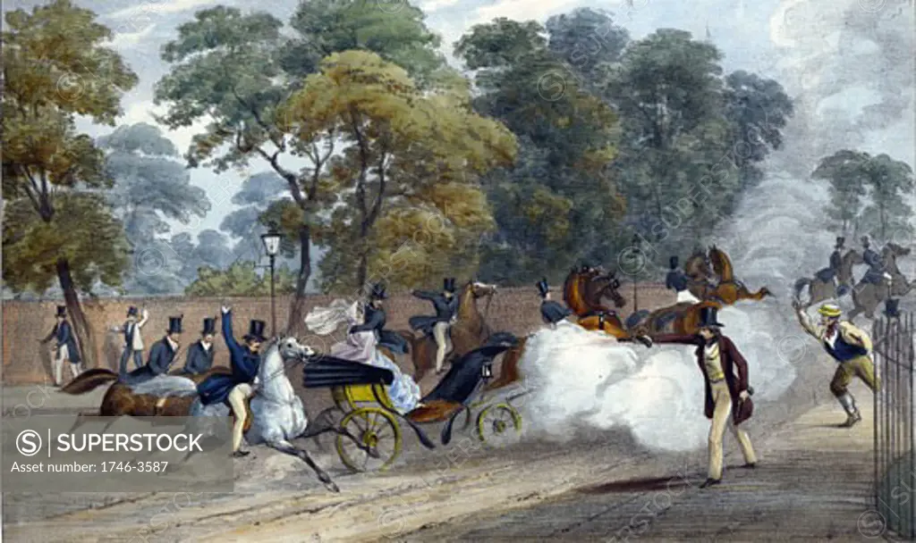 Attempted assassination of Queen Victoria on the 10 June 1840,  hand-colored lithograph