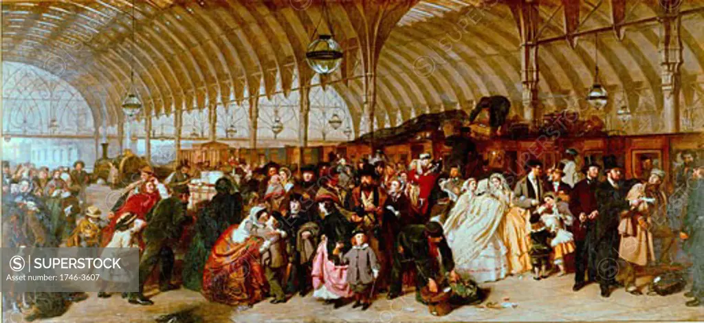 The Railway Station,  Paddington Station in London by William Powell Frith,  1819-19-9 English,  1862
