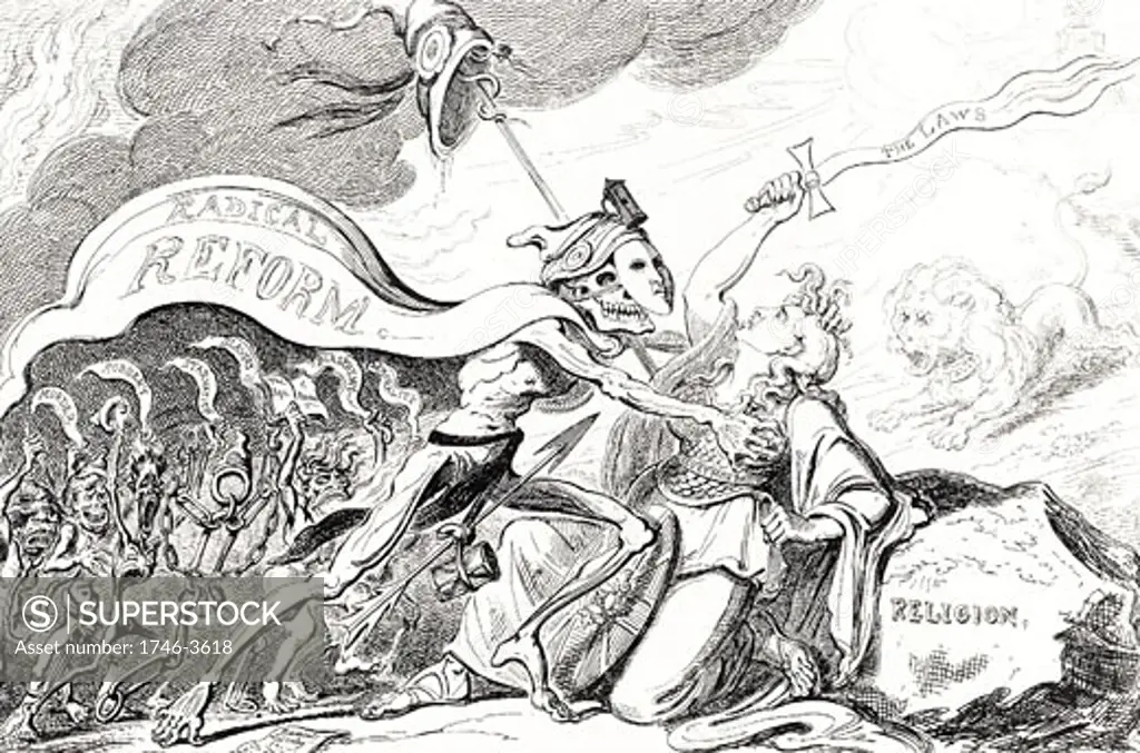 Death or Liberty,  Fear that Reform would violate the British constitution,  cartoon,  1817