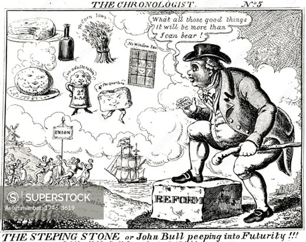 John Bull looking forward to Land of Promise by JL Marks,  cartoon,  1832