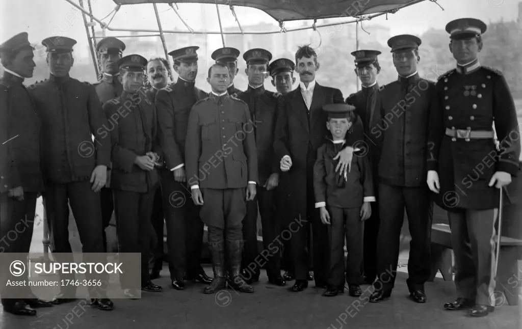 Cuban Officers of the ship Cuba in New York to attend unveiling ceremonies for memorial at entrance to Central Park, New York, to the battleship Maine which exploded in Havana harbour in Spanish-American War 1898. May 1913.