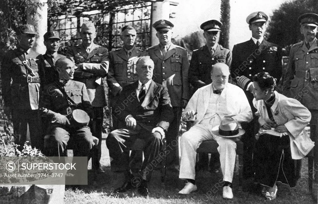 Cairo Conference 1943 between China, UK and USA. From left to right Generalissamo Chiang Kai Shek; Franklin Delano Roosevelt; Winston Churchill and Madame Chiang Kai Shek