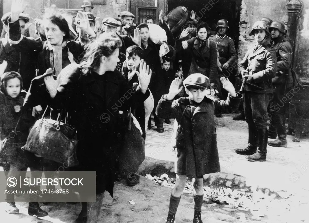 Photo from Jurgen Stroop Report to Heinrich Himmler from May 1943.Jews captured after the destruction of the Warsaw ghetto in Poland 1943