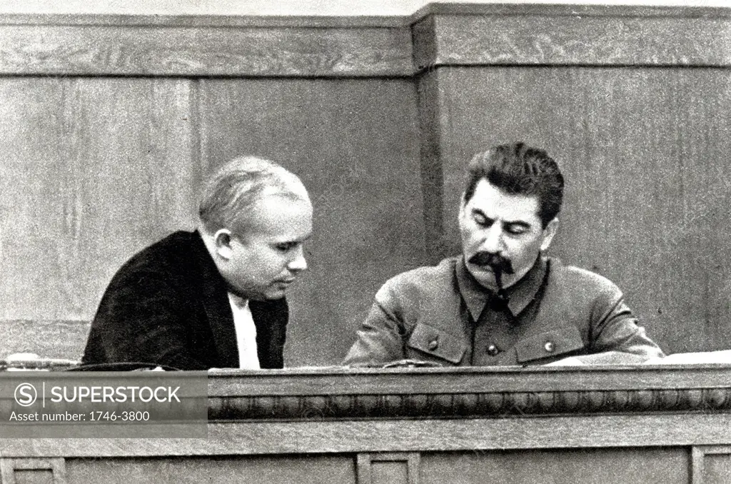 Joseph Stalin and Nikita Khrushchev in 1936. Stalin 1878   1953, was Soviet Russia's leader from 1924-1953.Nikita Khrushchev 1894   1971, was leader of Soviet Russia from 1953-1964.