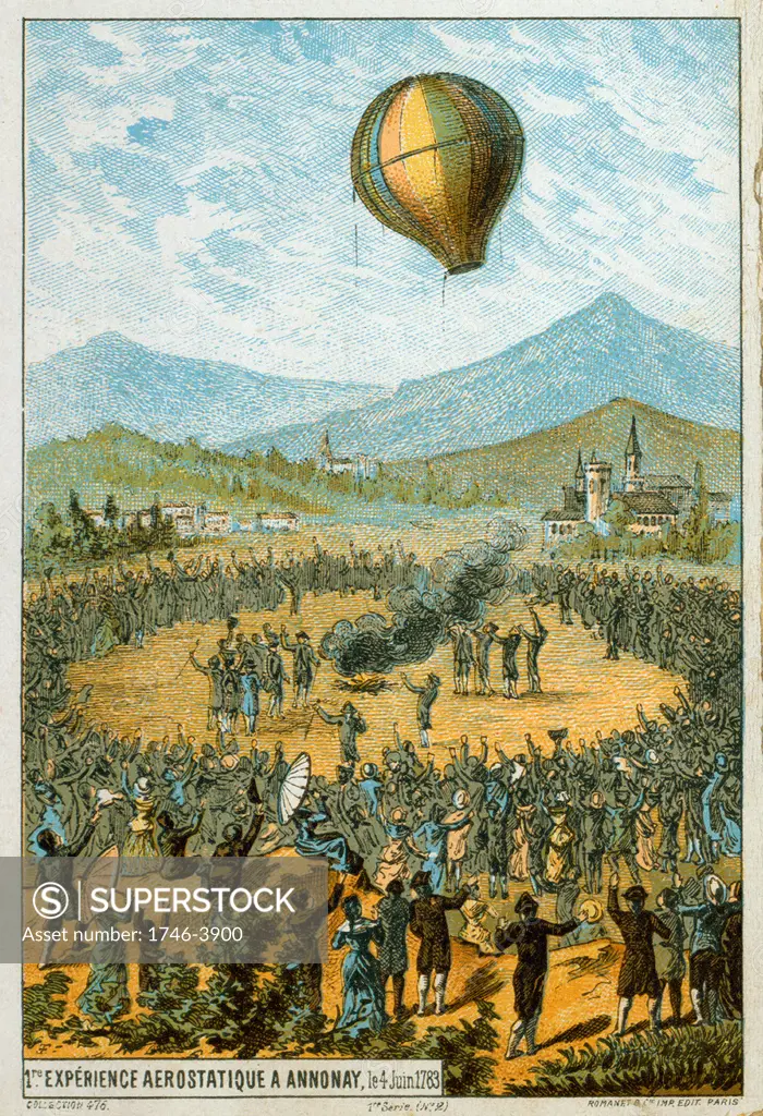 Joseph-Michel and Jacques-Etienne Montgolfier, French brothers, inventors of hot air balloon.  From collecting card celebrating the centenary of their first public demonstration at Annonay 4 June 1783. Aeronautics Flying Aviation Ballooning
