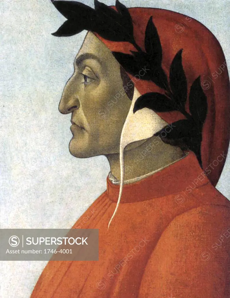 Dante Alighieri (c1265-1321) known as Dante, Italian poet. Portrait c1495 by Sandro Botticelli (c1445-1510) Italian Early Renaissance painter.