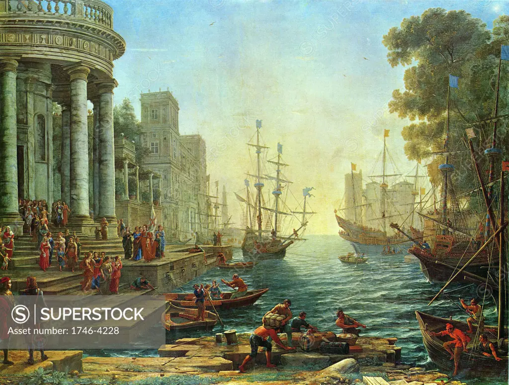 Claude Lorrain 'Seaport' with the Embarkation of Saint Ursula Painted  by Claude Lorraine, French painter (1600 - 1682).