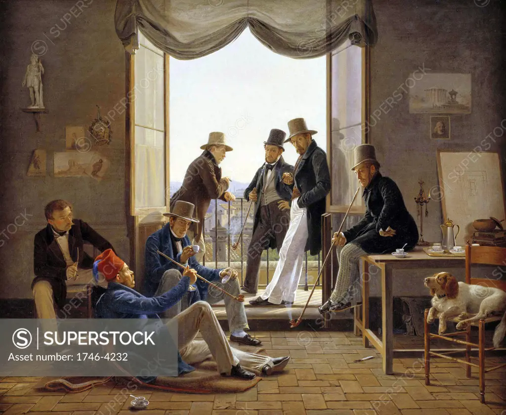 A company of Danish artists in Rome, 1837 by Carl Constantin Hansen (1804   1880), Danish painter.
