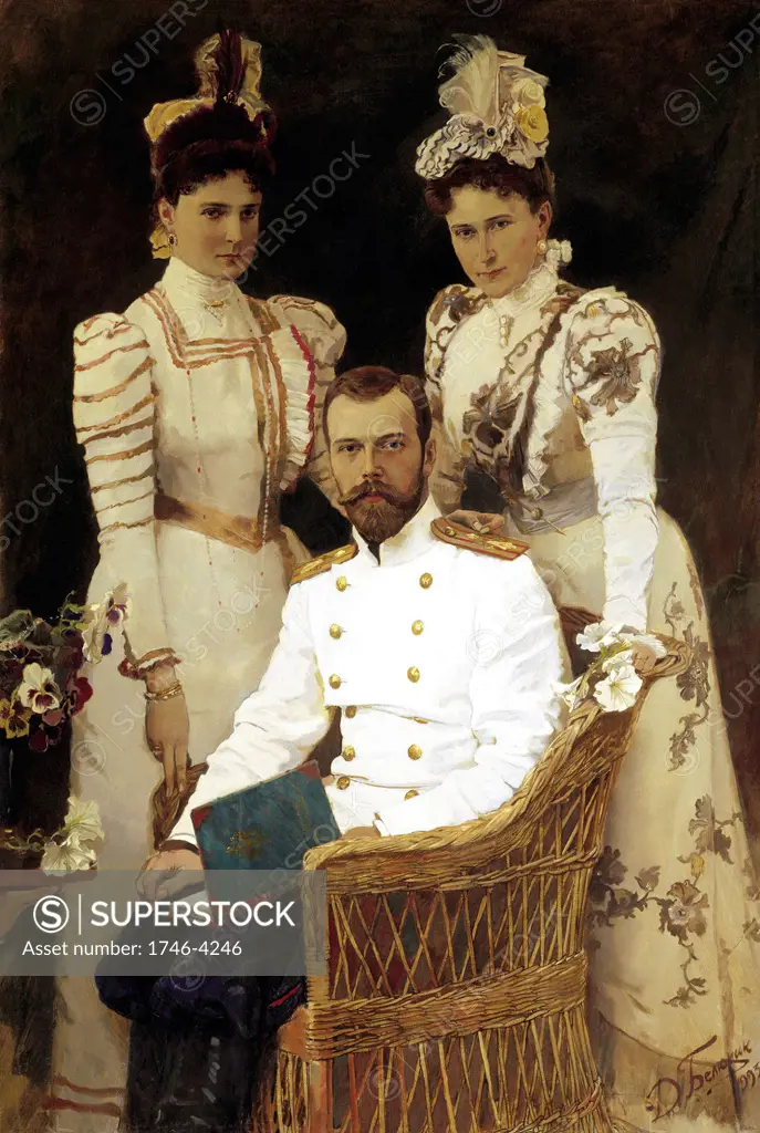 dmitri belyukin, portrait of tsar st nikolai tsaritsa st aleksandra and grand princess st yelizaveta