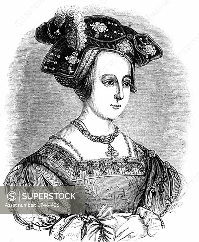 Anne Boleyn (c1504-1536) second wife of Henry VIII of England: mother of Elizabeth I: found guilty of high treason on grounds of adultery: charges almost certainly fabricated. Engraving c1880