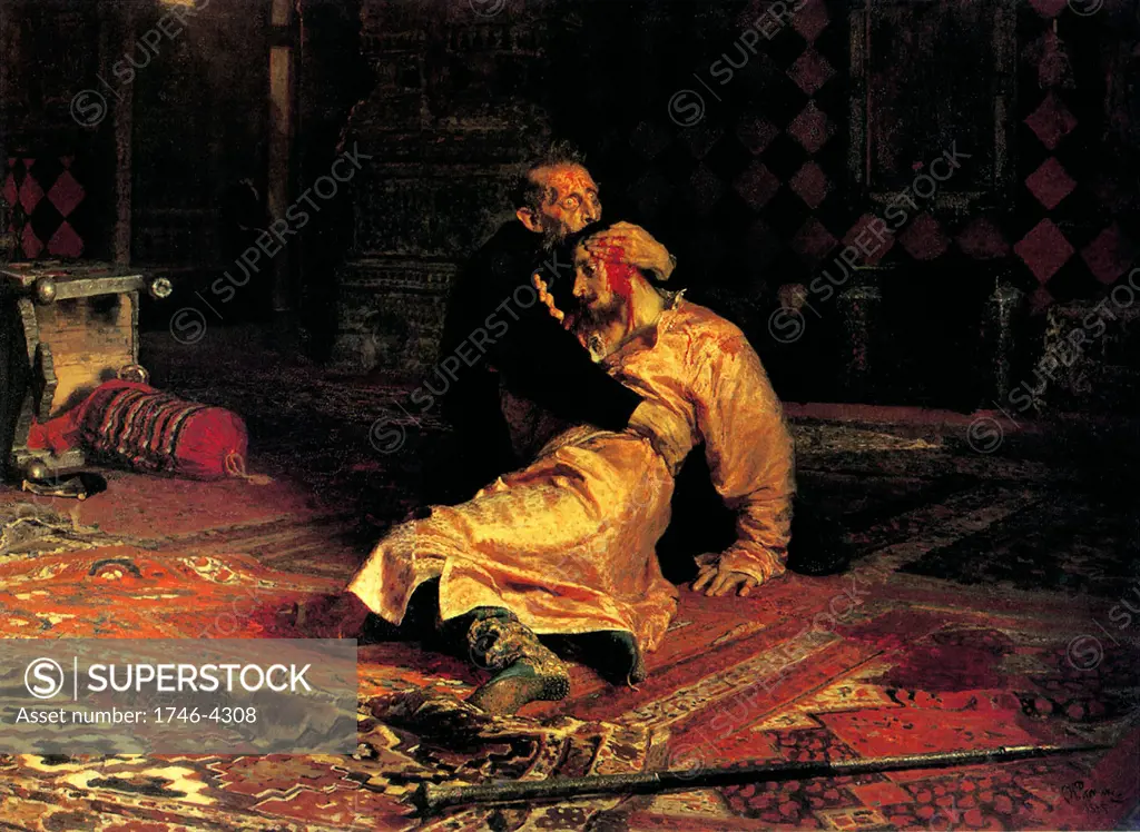 In 1581, Ivan beat his son, Ivan in a heated argument causing his son's death. Depicted in the painting by , 'Ivan the Terrible killing his son' by Ilya Repin(1844-1930). Ivan IV 'the Terrible' (1530   1584) Tsar of Russia 1533 - 1584.