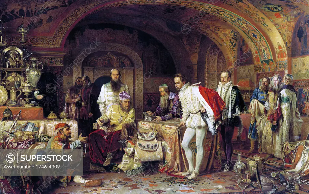 Ivan the Terrible Showing His Treasures to Jerome Horsey, (1875)by Alexander Litovchenko (1835-1890)  Ivan IV 'the Terrible' (1530   1584) Tsar of Russia 1533 - 1584