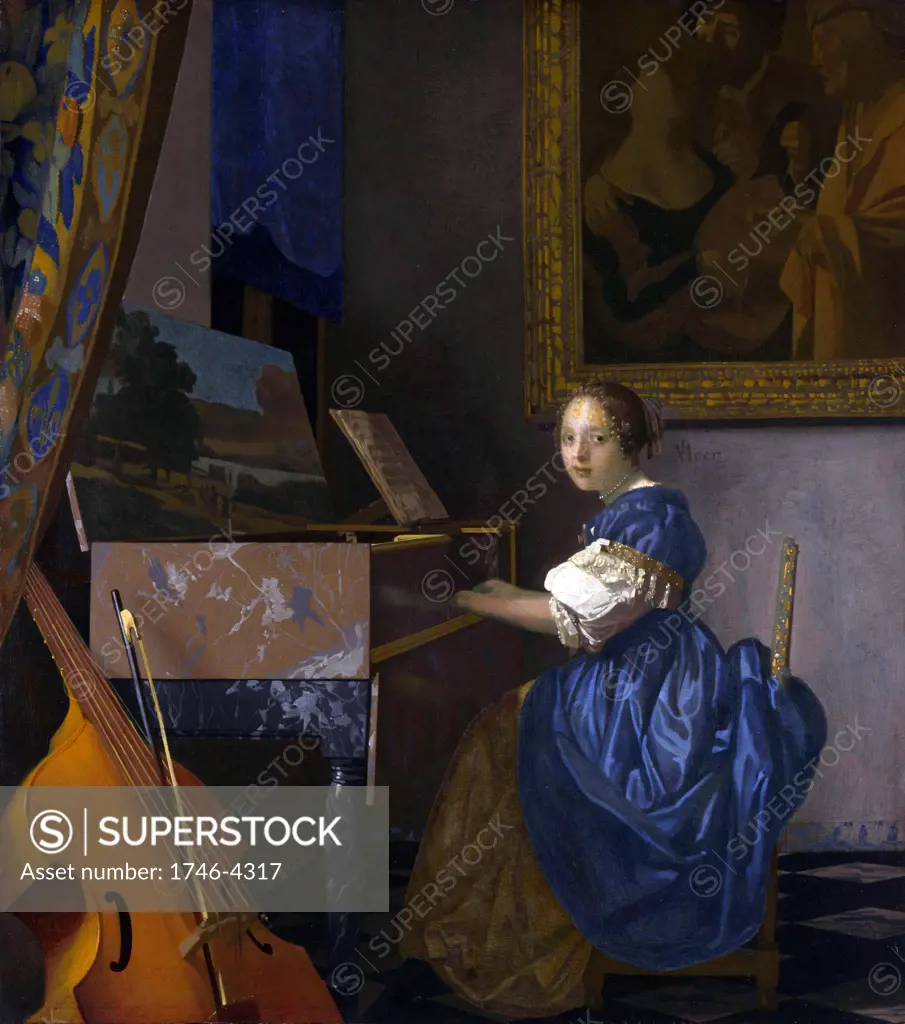 Johannes Vermeer (1632-1674) Dutch painter,  Zittende Klavecimbelspeelster (1673-1675)