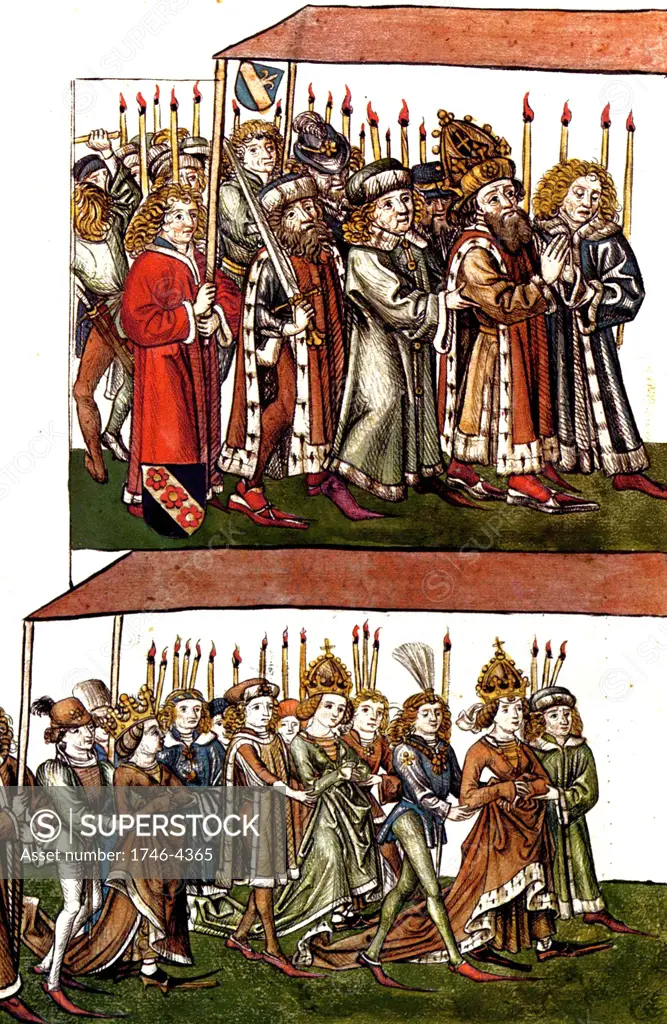 Sigismund and Barbara of Celje at the Council of Constance In 1414 to settle the Western Schism. Sigismund 1368  1437) was King of Hungary and Croatia1387 to 1437, and Holy Roman Emperor 1433 until 1437
