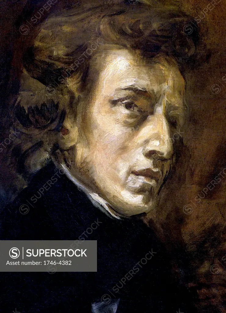 Frédéric François Chopin, 1810 - 1849), Polish composer and pianist. portrait by Eugene Delacroix