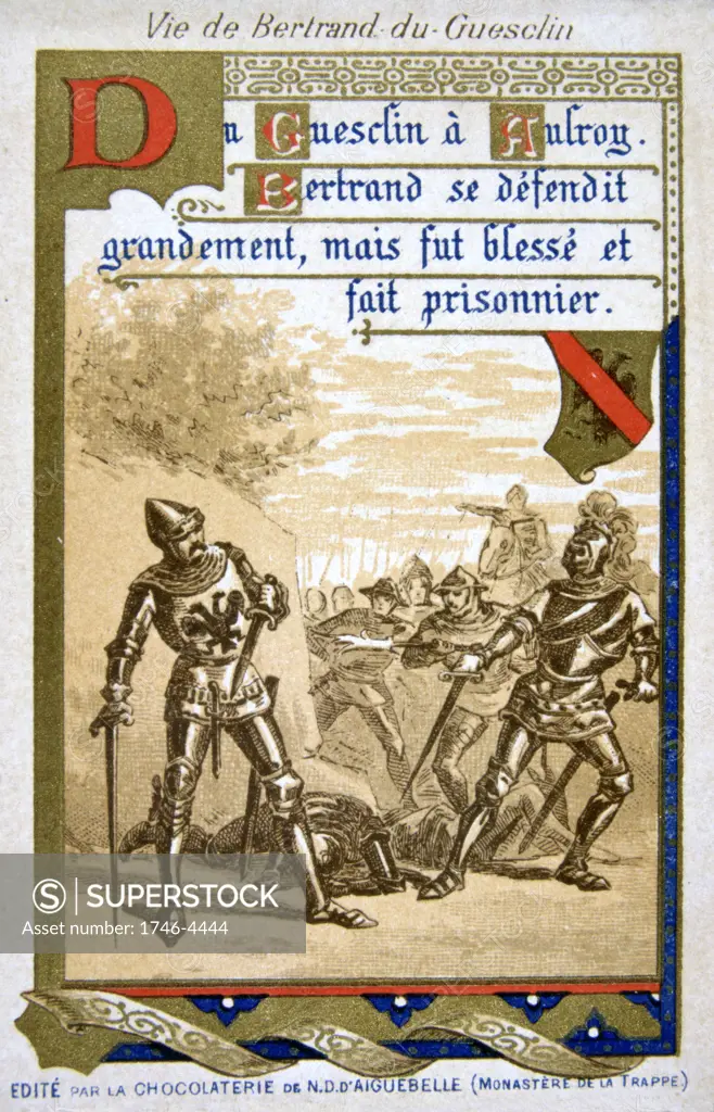 Bertrand du Guesclin or Gueselin (c1320-1380) 'Eagle of Brittany', Constable of France from 1370.  Guesclin captured at Battle of Auroy and held to ransom by Duke of Brittany, 1364. Hundred Years' War  Trade Card