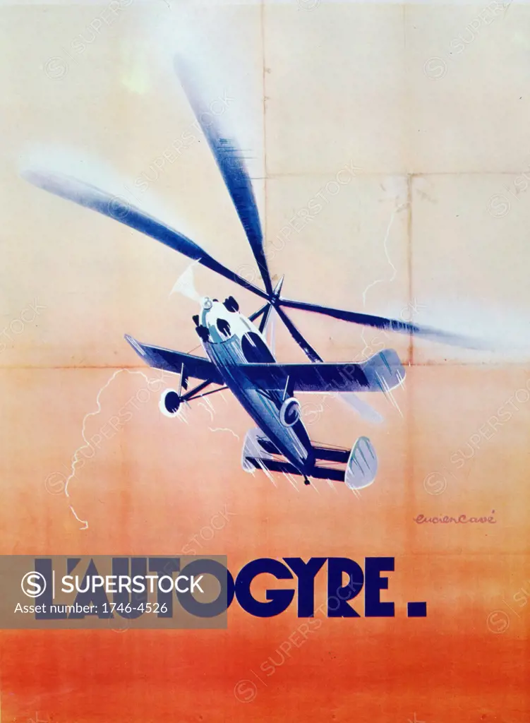 French poster for the Autogiro, the invention of the Spanish engineer Juan de la Cievra (1895-1936). First successful model, 1923. Aviation Aeronautics Gyroplane