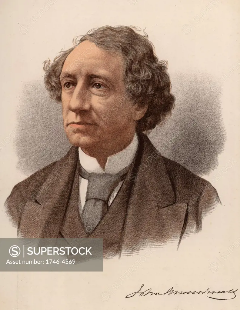 John Alexander Macdonald (1815-1891) Canadian statesman, born in Glasgow, Scotland, he emigrated to Canada with his family in 1820.   The first Canadian Prime Minister (1867-1873), he served a second term in office (1878-1891).    From The Modern Portrait Gallery (London, c1880). Tinted lithograph.
