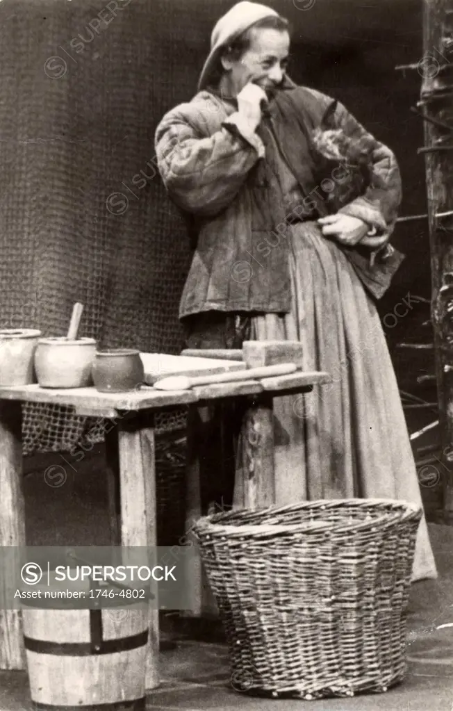 Bertholt Brecht (1898-1956) German playwright and poet. Production of his play Mother Courage by the Berliner Ensemble.  Helene Weigel as Mother Courage.
