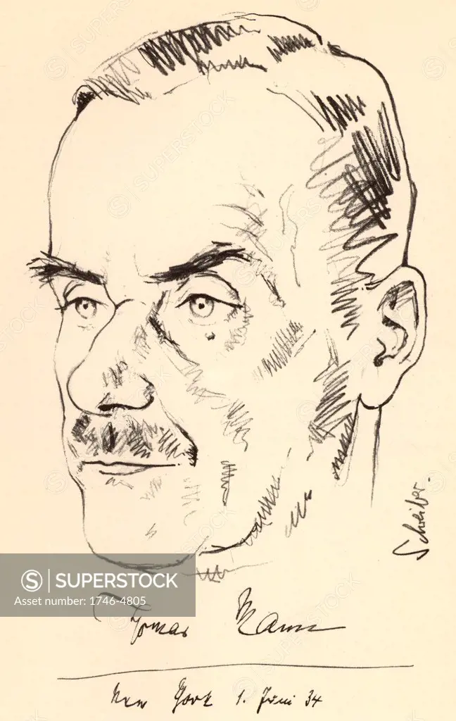 Thomas Mann  (1875-1955) German novelist and brother of Heinrich Mann. Nobel prize for Literature 1929. Sketch dated 1934.