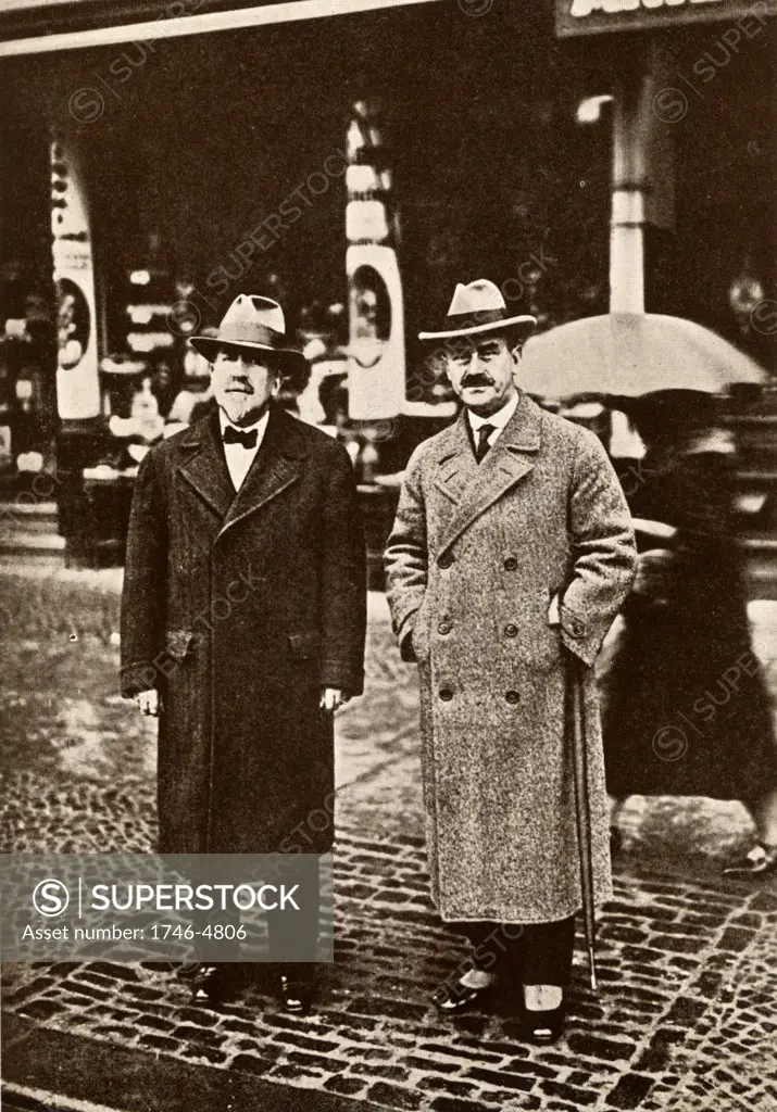 Heinrich Mann (1871-1950), left, and Thomas Mann (1875-1955) German novelists. In 1929 Thomas was awarded the Nobel prize for literature. From a photograph. Halftone.