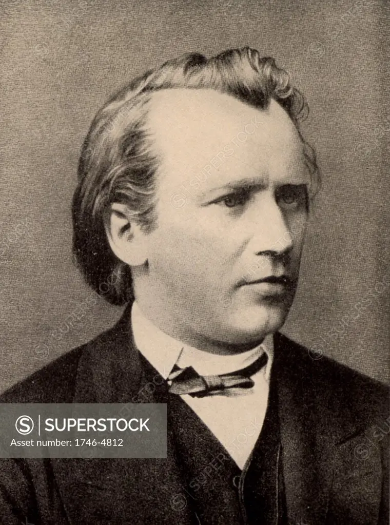 Johannes Brahms (1833-1897) German composer, in 1875.  From a photograph. Legend reads Johannes Brahms zurfreundlichen Erinnerung an Klara (und Fritz) Simrock (In friendly remembrance of Klara (and Fritz) Simrock).