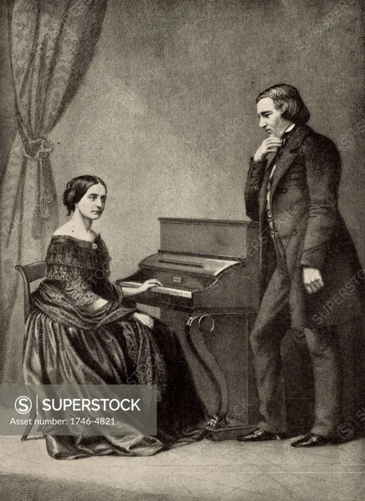 Robert Schumann (1810-1856) German Romantic composer with his wife Clara (born Wieck). From a photograph. Halftone.
