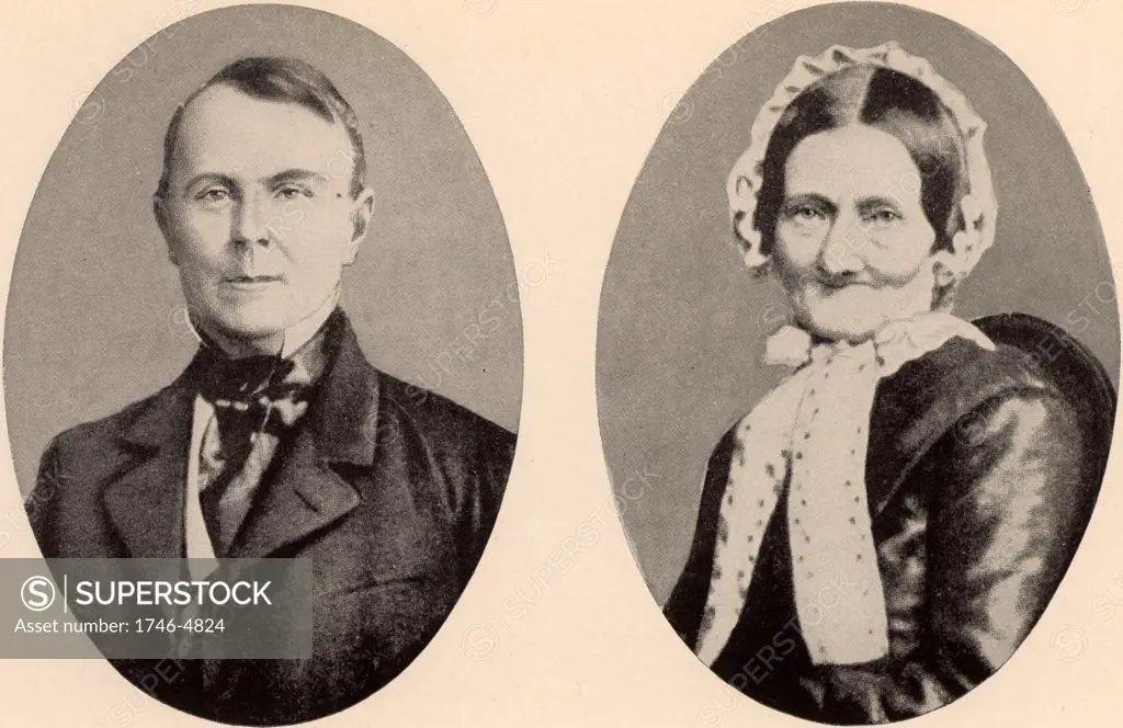 Johann Jakob Brahms and his wife, parents of the German composer Johannes Brahms (1833-1897). From photographs. Music.