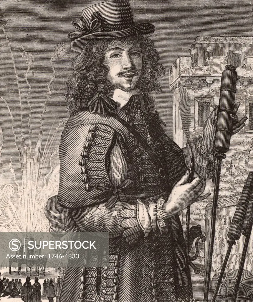 Pyrotechnist, Artificer or Firework-maker. After a print representing Fire  from a series of four representing the elements by the French engraver Abraham Bosse (1602-1676).