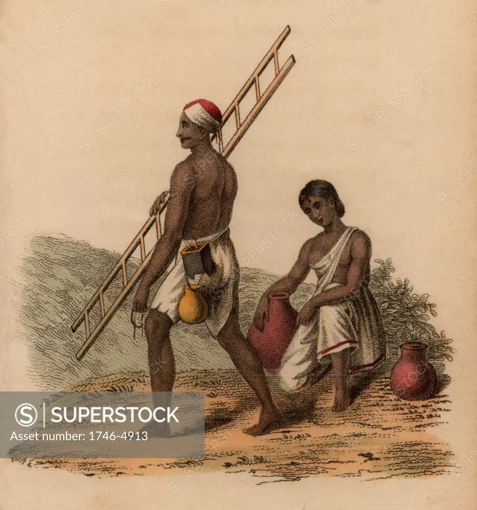 Milk-sourer and his wife: India. Hand-coloured engraving published Rudolph Ackermann, London, 1822.