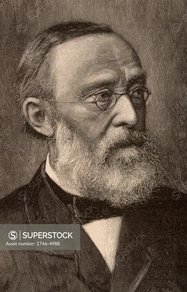 Rudolph Virchow (1821-1902) German pathologist and founder of cell pathology. In later life he turned to anthropology and archaeology and collaborated with Schliemann on the excavations at Troy. Engraving from La Science Illustree (Paris, 1892).