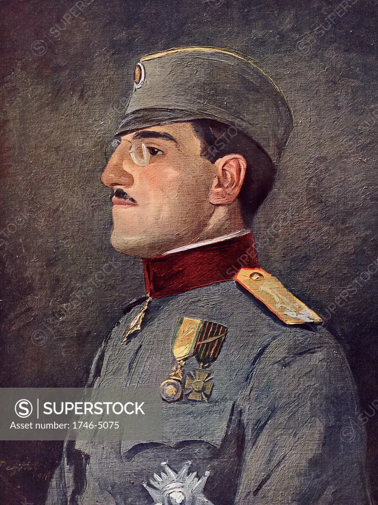 Prince Alexander of Serbia c1916. Appointed Regent of  Serbia in 1916, during the First World War he was supreme commander of the Serbain Army. As Alexander I of Yugoslavia (1888-1934) also called King Alexander Unificator, he became king of Serbia, Croatia and Slovenia (1921-1929) and king of Yugoslavia (1929-1934).   While in Marseilles in 1934 on a state visit to France he was assassinated by a Macdonian terrorist in the pay of Croatia.