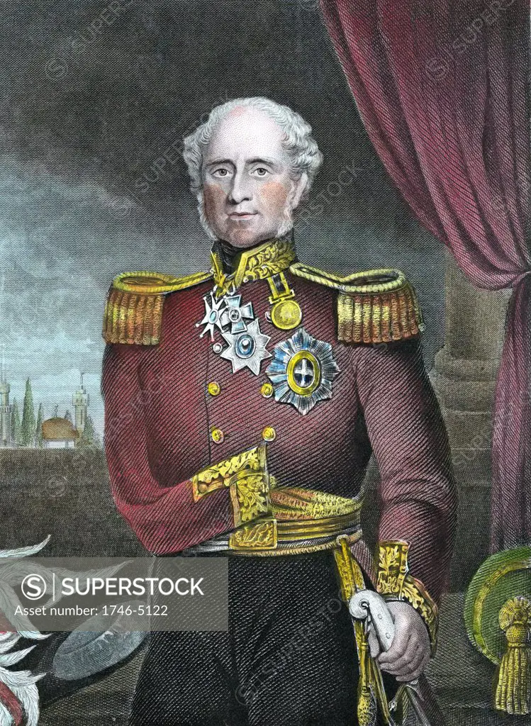 Fitzroy H J Somerset, 1st Baron Raglan (1788-1855) British soldier; on Wellington's staff 1808-1812. Lost his sword arm at Waterloo. Commander-in-Chief of British troops in Crimean War. Gave the order for Charge of the Light Brigade at Balaclava 1854. Engraving.